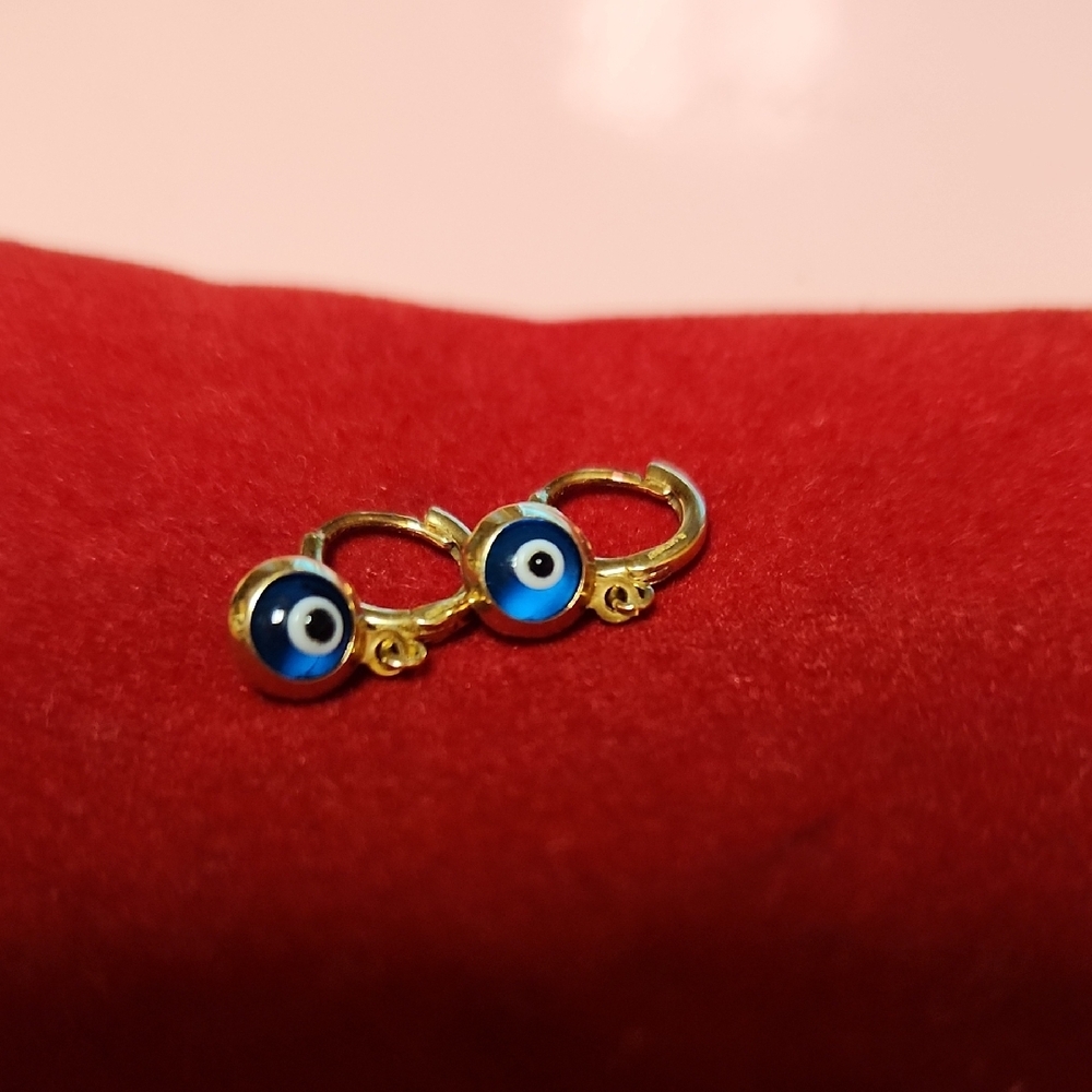 Real Gold Evil Eye Hoop Baby Earrings
